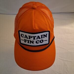 NWOT Captain Fin Co Big Patch Mesh Trucker Cap Men's Snapback Navy Rope Orange